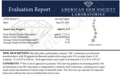 AGS Certified 14K Yellow Gold 2.0 Cttw Baguette and Brilliant Round-Cut Diamond Journey 18" Pendant Necklace (F-G Color, I1-I2 Clarity) by Bids.com
