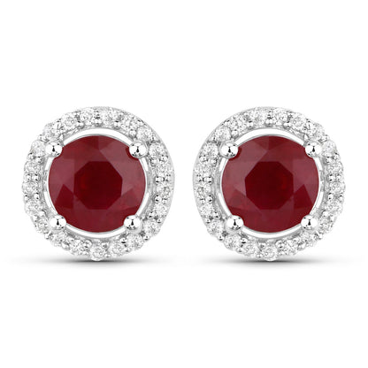 1.22 Carat Genuine Ruby and White Diamond 14K White Gold Earrings by Bids.com