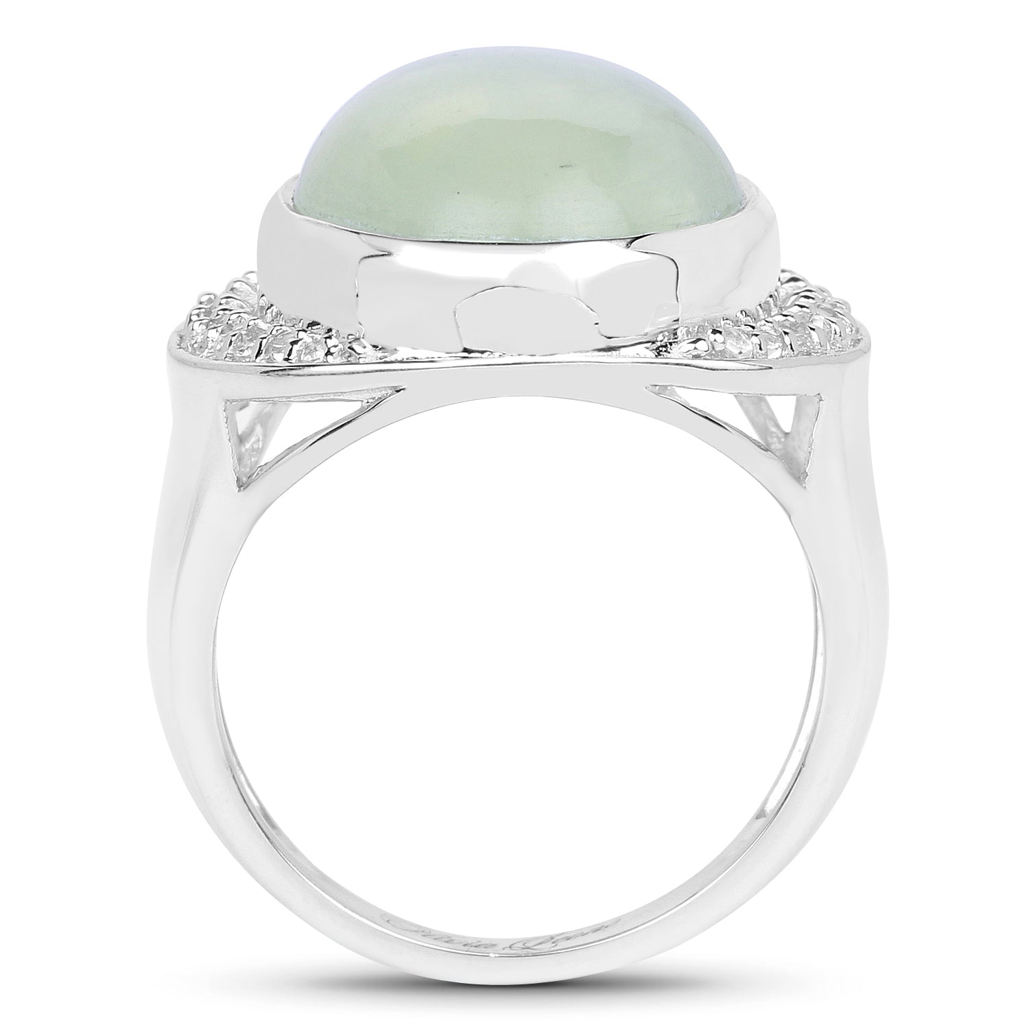 11.50 Carat Genuine Prehnite And White Topaz .925 Sterling Silver Ring by Bids.com