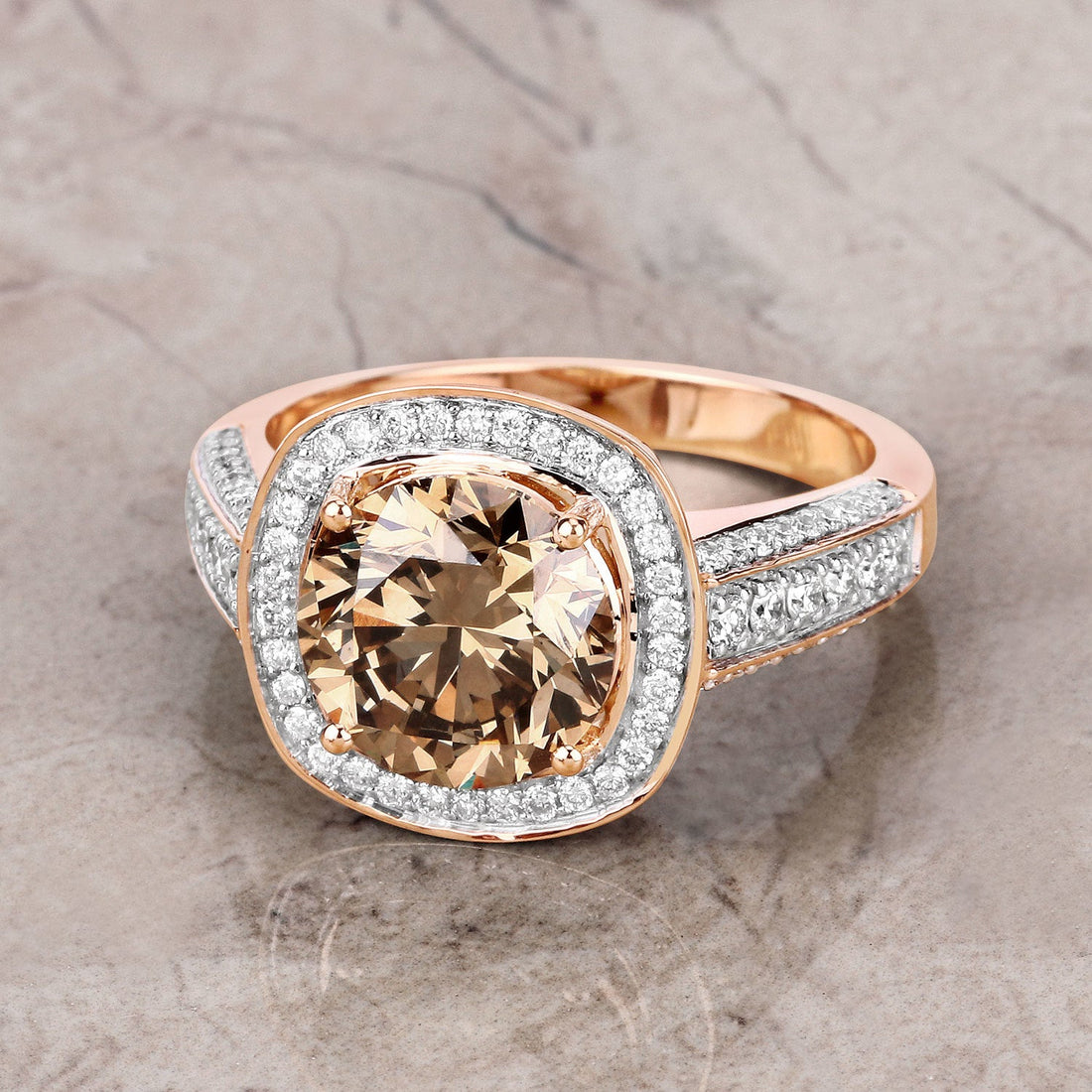 IGI Certified 3.01 Carat Genuine Brown Diamond Center and 0.52cttw White Diamond 18K Rose Gold Ring (3.53cttw) by Bids.com