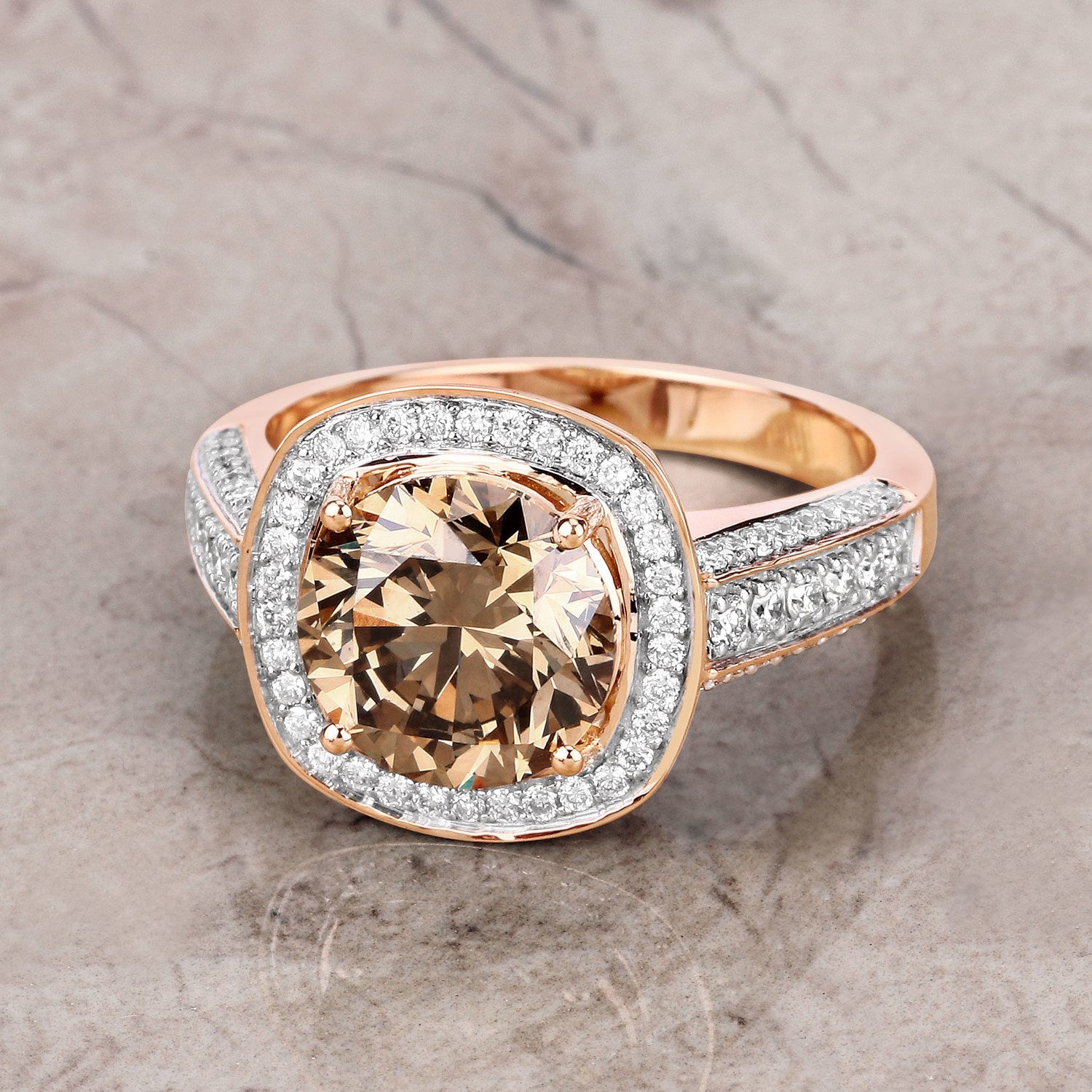 IGI Certified 3.01 Carat Genuine Brown Diamond Center and 0.52cttw White Diamond 18K Rose Gold Ring (3.53cttw) by Bids.com