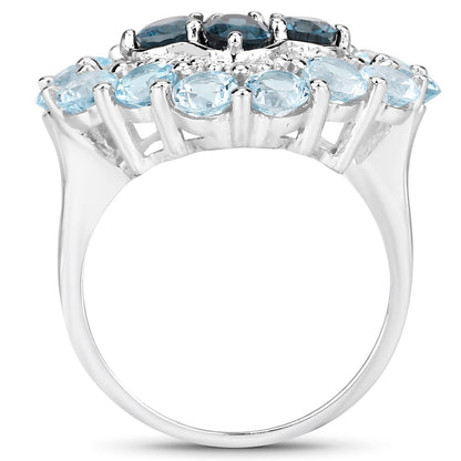 6.54 Carat Genuine London Blue Topaz, Blue Topaz and White Topaz .925 Sterling Silver Ring by Bids.com