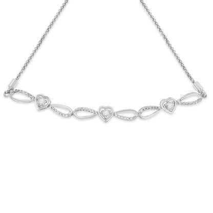 .925 Sterling Silver Diamond Accent Heart and Infinity 4â€-10â€ Adjustable Bolo Bracelet (I-J Color, I3 Clarity)  DestGlow