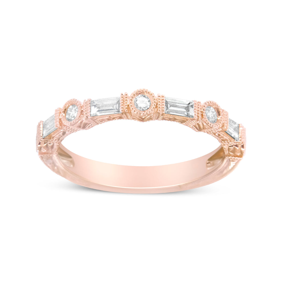 14K Rose Gold 3/8 Cttw Baguette and Round Diamond Bridal Band - (H-I Color, VS1-VS2 Clarity) - Size 6.75 by Bids.com