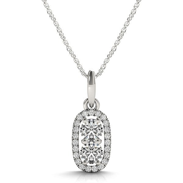 Outer Oval Shaped Two Stone Diamond Pendant in 14k White Gold (5/8 cttw) by Bids.com