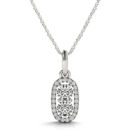 Outer Oval Shaped Two Stone Diamond Pendant in 14k White Gold (5/8 cttw) by Bids.com