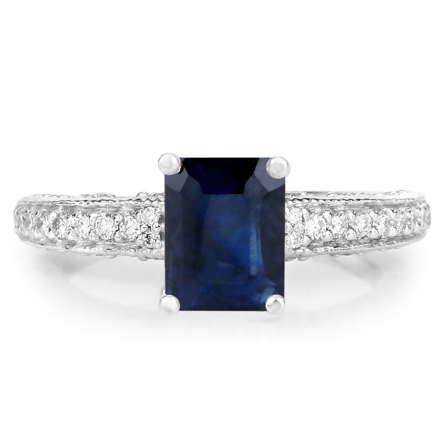 1.55 Carat Genuine Blue Sapphire and White Diamond 14K White Gold Ring (I Color, SI Clarity) by Bids.com