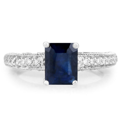 1.55 Carat Genuine Blue Sapphire and White Diamond 14K White Gold Ring (I Color, SI Clarity) by Bids.com