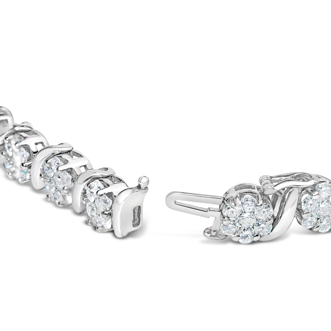 14K White Gold 7 3/8 Cttw Round Brilliant Diamond Floral Cluster and S Link Bracelet (H-I Color, SI2-I1 Clarity) - 7" Inches by Bids.com