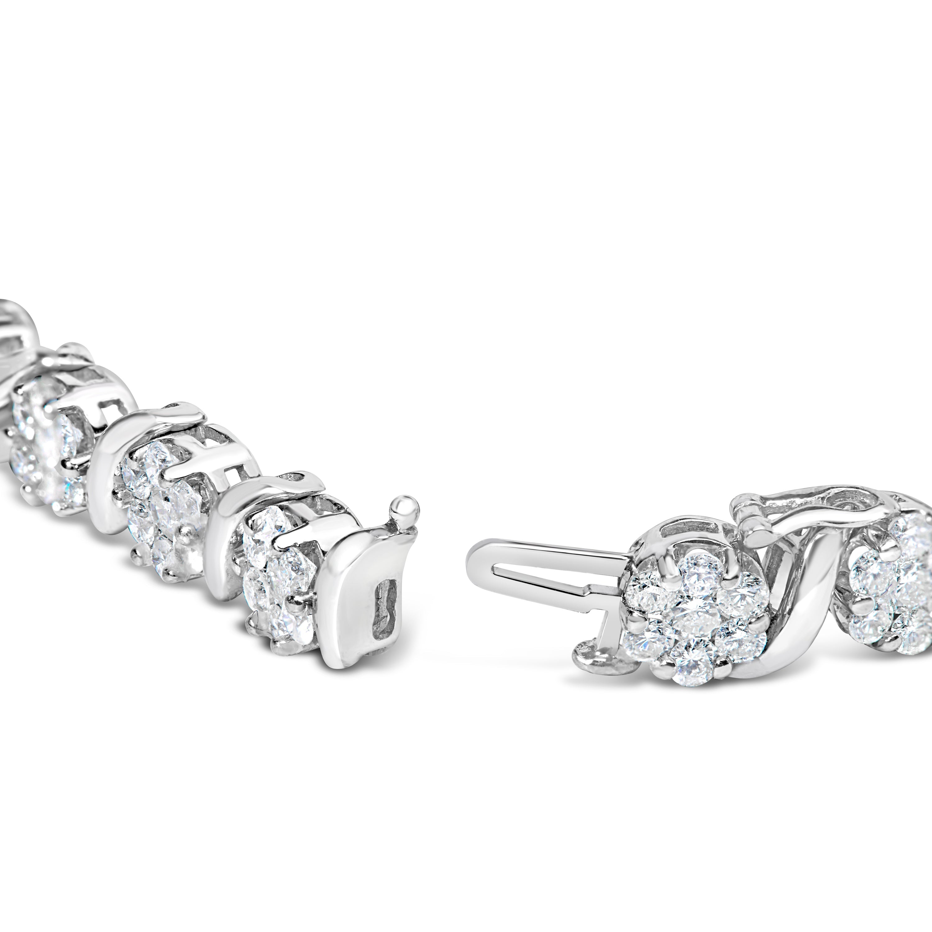 14K White Gold 7 3/8 Cttw Round Brilliant Diamond Floral Cluster and S Link Bracelet (H-I Color, SI2-I1 Clarity) - 7" Inches by Bids.com