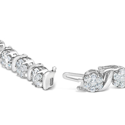 14K White Gold 7 3/8 Cttw Round Brilliant Diamond Floral Cluster and S Link Bracelet (H-I Color, SI2-I1 Clarity) - 7" Inches by Bids.com
