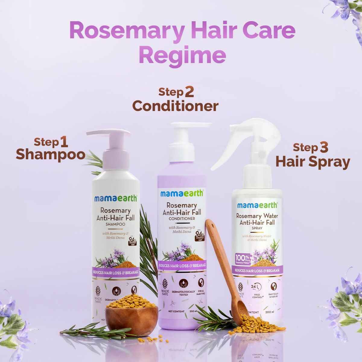 Mamaearth Rosemary Water Anti-Hair Fall Spray with 100% Pure Steam Distilled Rosemary Water &amp; Methi Dana for Hair