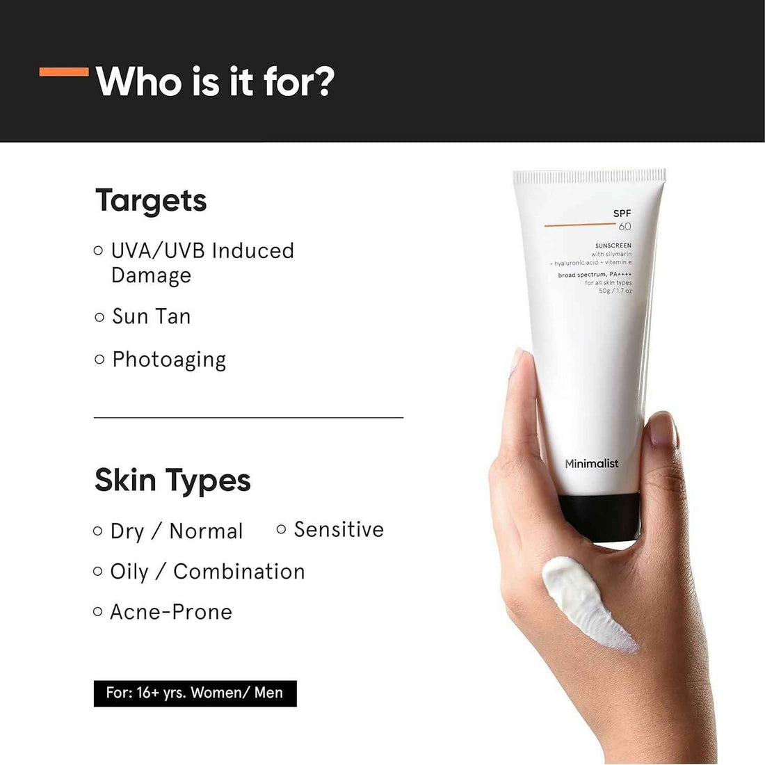 Minimalist Sunscreen SPF 60 PA ++++ For Sensitive Skin Broad Spectrum Sunscreen With Potent Antioxidants &amp; Advanced Filters