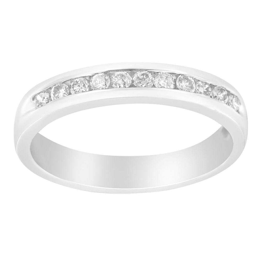 18K White Gold 1/4 Cttw Channel Set Brilliant Round-Cut Diamond Classic 11 Stone Wedding Band Ring (E-F Color, I1-I2 Clarity) - Size 5 by Bids.com