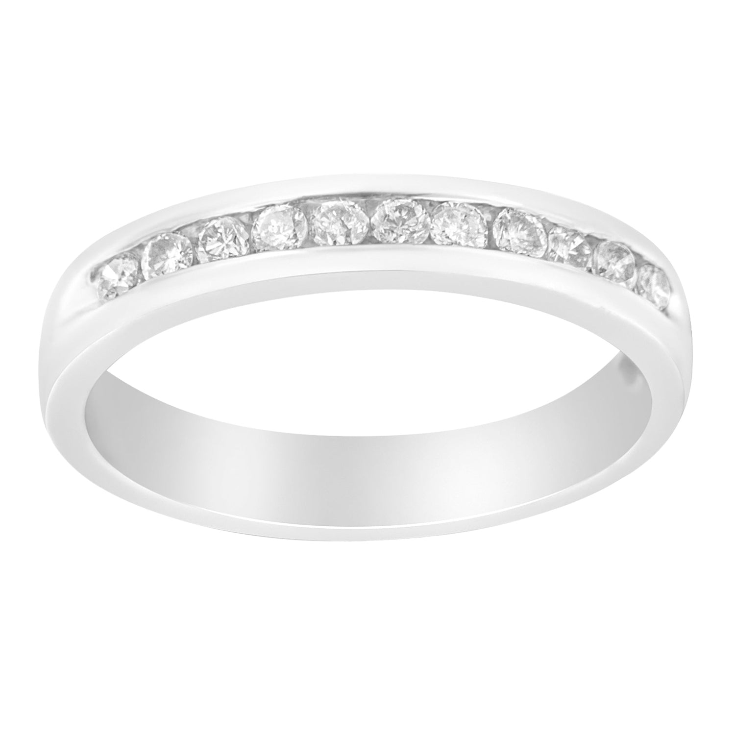 18K White Gold 1/4 Cttw Channel Set Brilliant Round-Cut Diamond Classic 11 Stone Wedding Band Ring (E-F Color, I1-I2 Clarity) - Size 5 by Bids.com