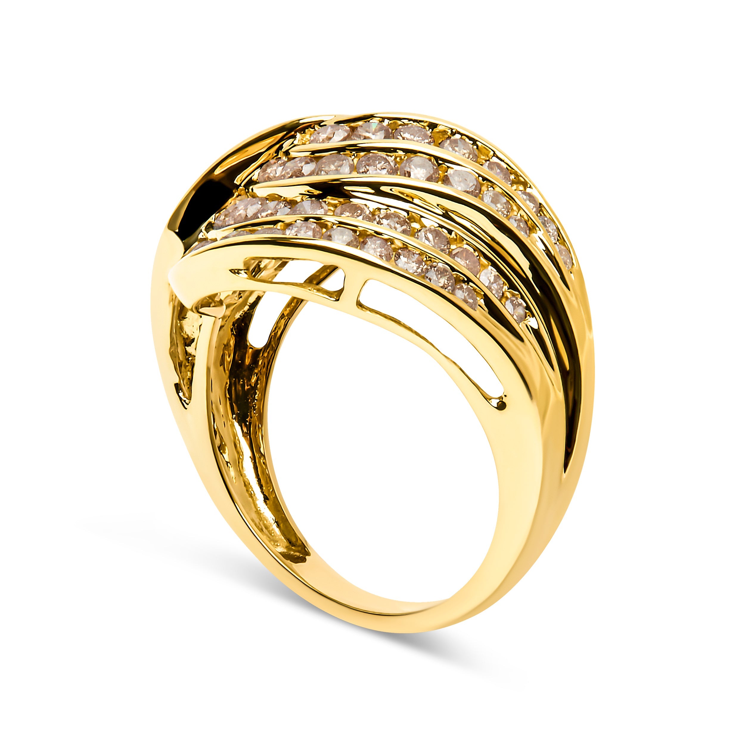 10K Yellow Gold 2.0 Cttw Channel Set Diamond Cocktail Swirl Band Ring (K-L Color, I1-I2 Clarity) - Ring Size 7 by Bids.com