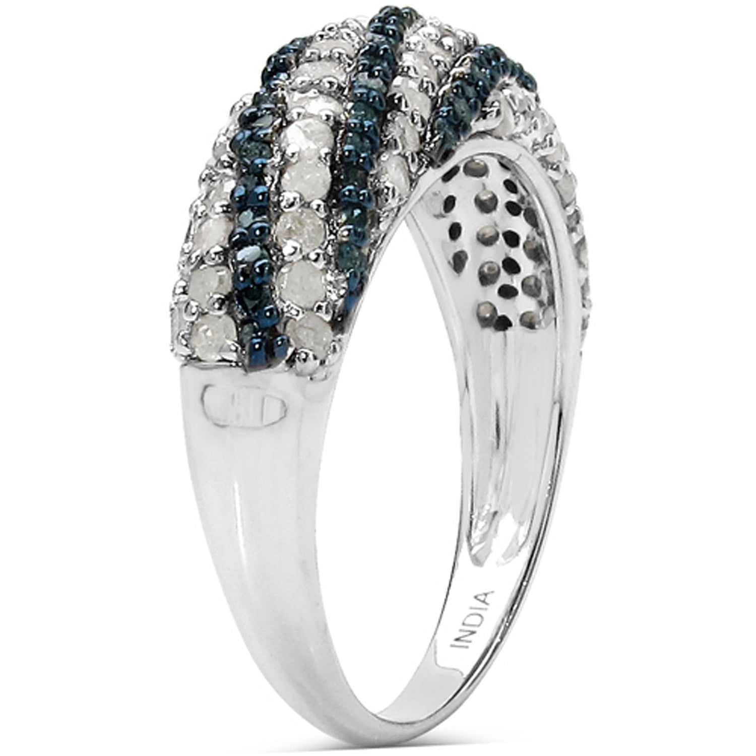 1.25 Carat Genuine Blue Diamond and White Diamond .925 Sterling Silver Ring by Bids.com