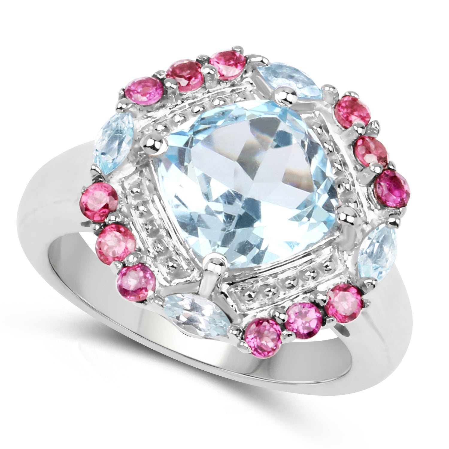 4.73 Carat Genuine Blue Topaz and Rhodolite .925 Sterling Silver Ring by Bids.com