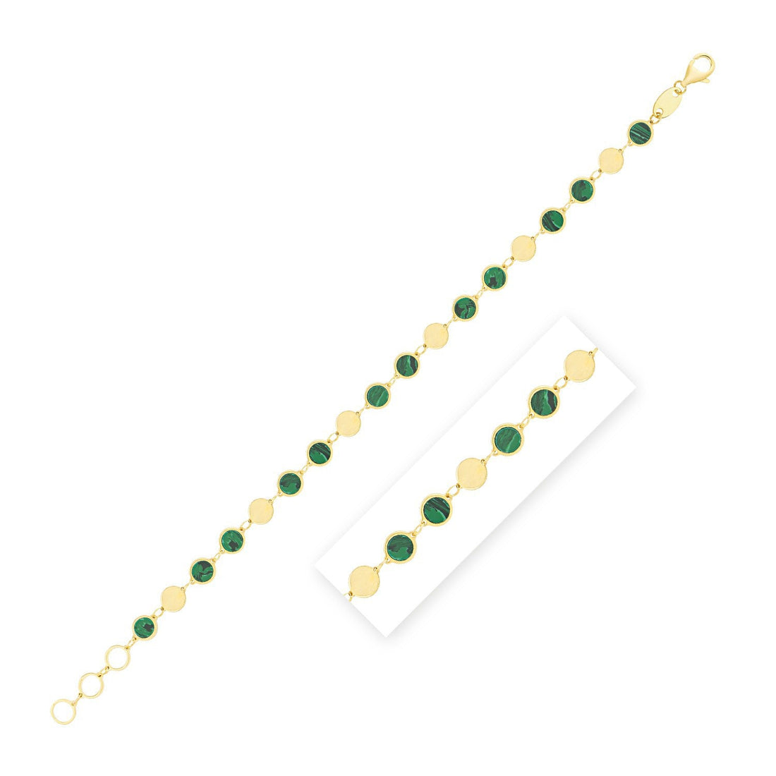 14k Yellow Gold Malachite Geometric Mirror Gem Chain Bracelet (5.00 mm) by Bids.com