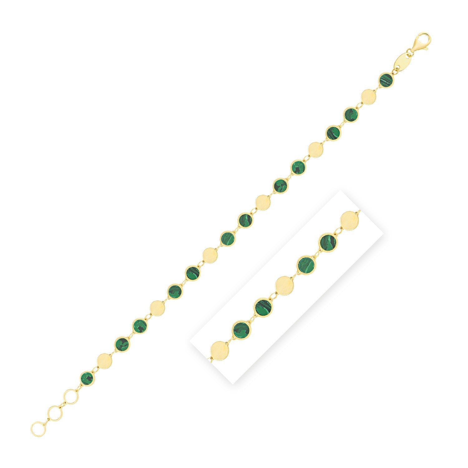 14k Yellow Gold Malachite Geometric Mirror Gem Chain Bracelet (5.00 mm) by Bids.com