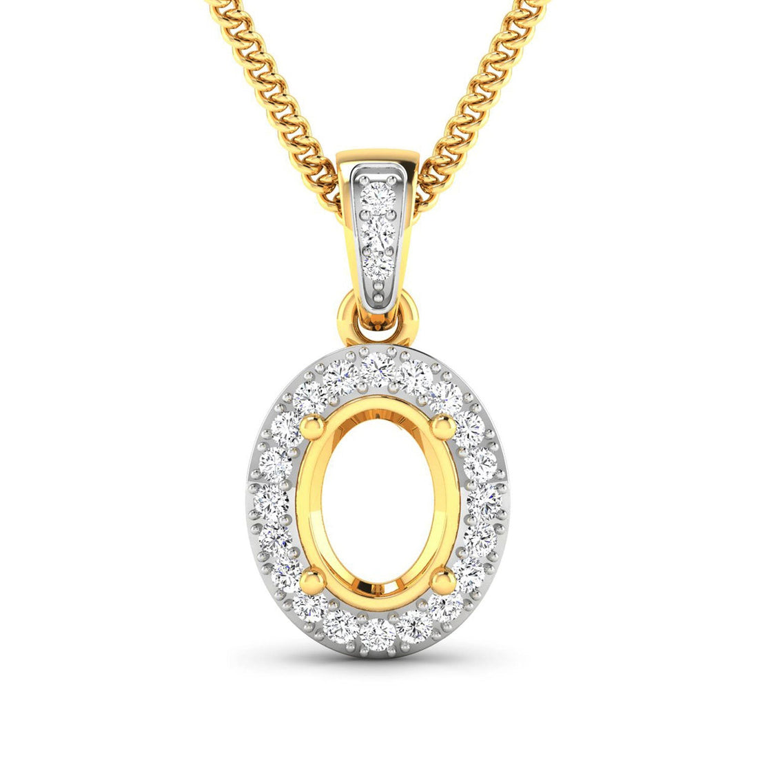 0.18 Carat Genuine White Diamond 14K Yellow Gold Semi Mount Pendant - holds 8x6mm Oval Gemstone by Bids.com