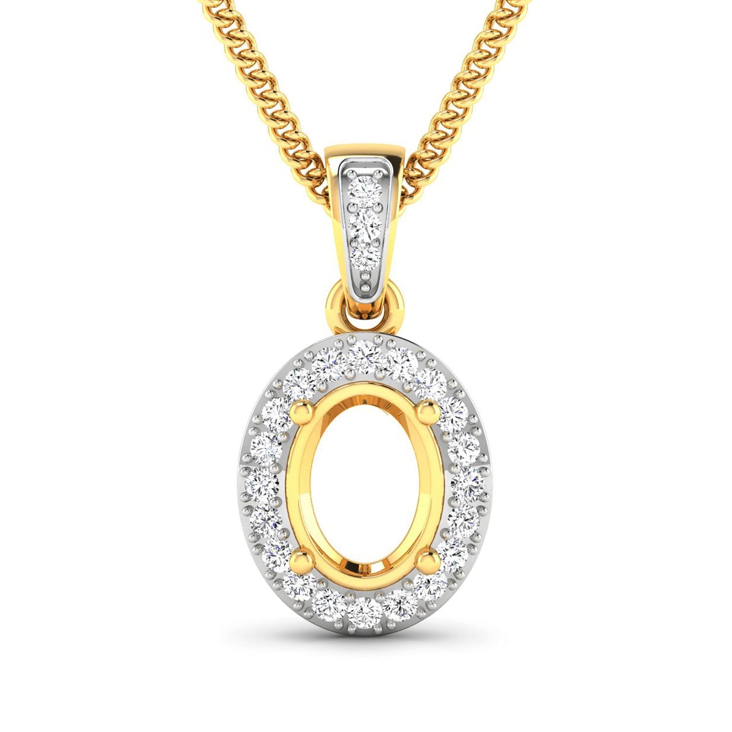 0.18 Carat Genuine White Diamond 14K Yellow Gold Semi Mount Pendant - holds 8x6mm Oval Gemstone by Bids.com