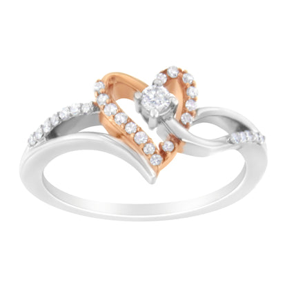 10K Rose Gold over .925 Sterling Silver â…• Cttw Diamond Split Shank Open Heart Cocktail Ring (I-J Color, I2-I3 Clarity)  DestGlow