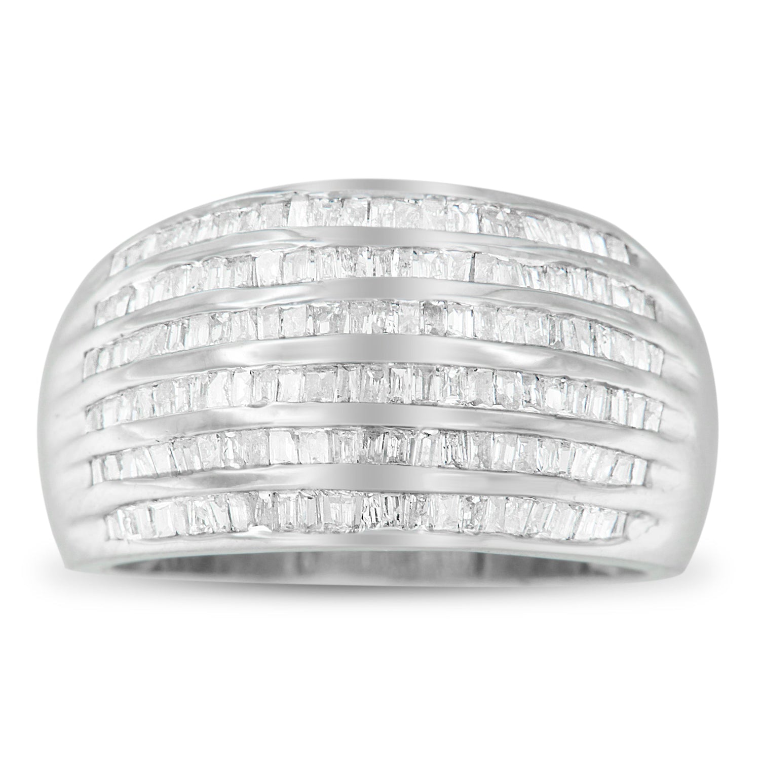 .925 Sterling Silver 1.0 Cttw Baguette-Cut Diamond 6-Row Channel Set Domed Tapered Cocktail Fashion Ring (H-I Color, I2-I3 Clarity) - Size 6-1/2 by Bids.com