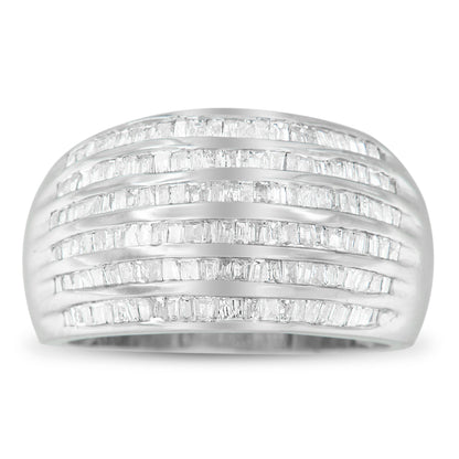 .925 Sterling Silver 1.0 Cttw Baguette-Cut Diamond 6-Row Channel Set Domed Tapered Cocktail Fashion Ring (H-I Color, I2-I3 Clarity) - Size 6-1/2 by Bids.com