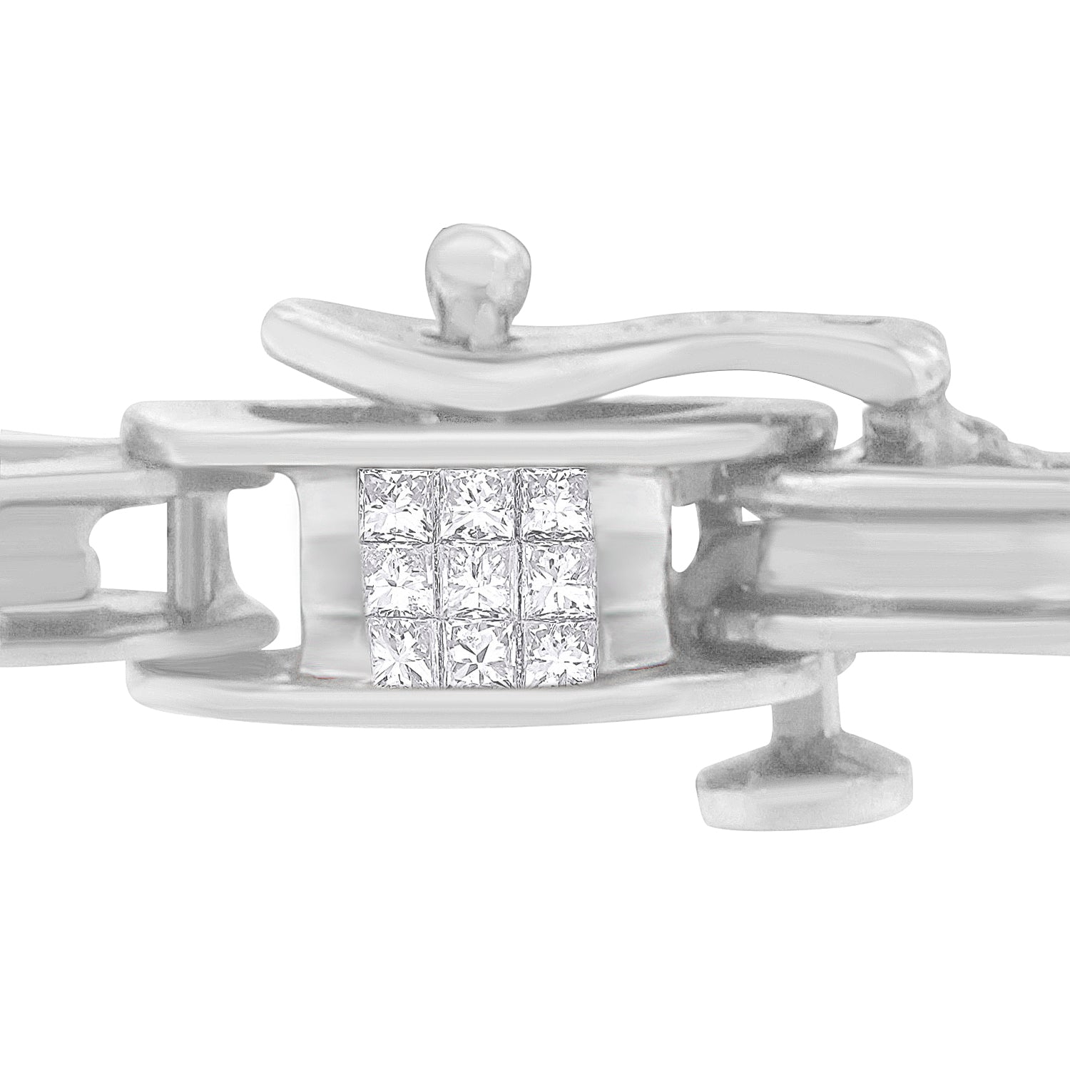 14K White Gold 1.0 Cttw Invisible Set Princess Diamond Alternating Link Tennis Bracelet (I-J Color, I1-I2 Clarity) - 7.25" by Bids.com