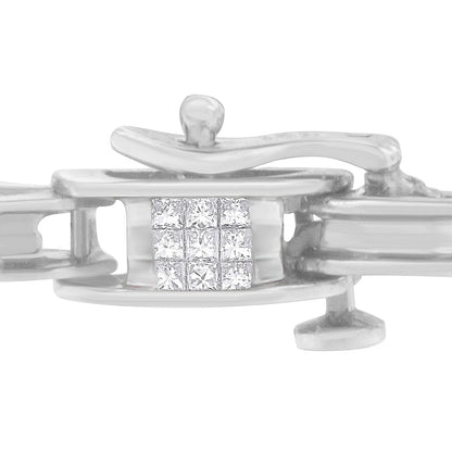 14K White Gold 1.0 Cttw Invisible Set Princess Diamond Alternating Link Tennis Bracelet (I-J Color, I1-I2 Clarity) - 7.25" by Bids.com
