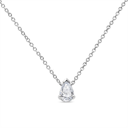 AGS Certified 14K White Gold 1/2 Cttw Diamond Pear 18" Pendant Necklace (H-I Color, VS2-SI1 Clarity) by Bids.com