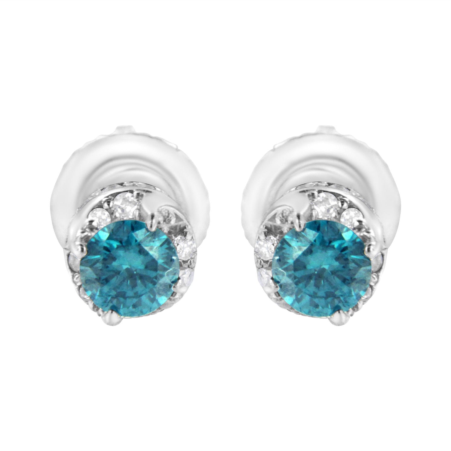 14K White Gold 1/2 cttw White and Treated Blue Round Diamond Earrings (I-J I2-I3) by Bids.com