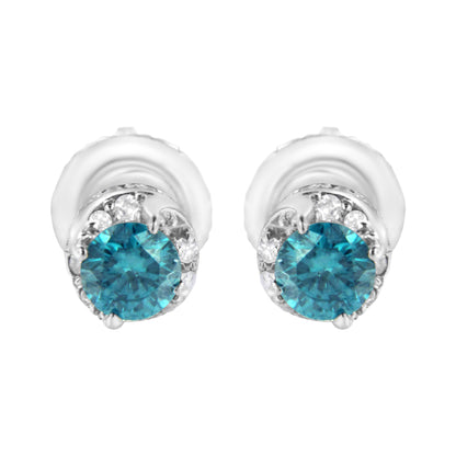 14K White Gold 1/2 cttw White and Treated Blue Round Diamond Earrings (I-J I2-I3) by Bids.com