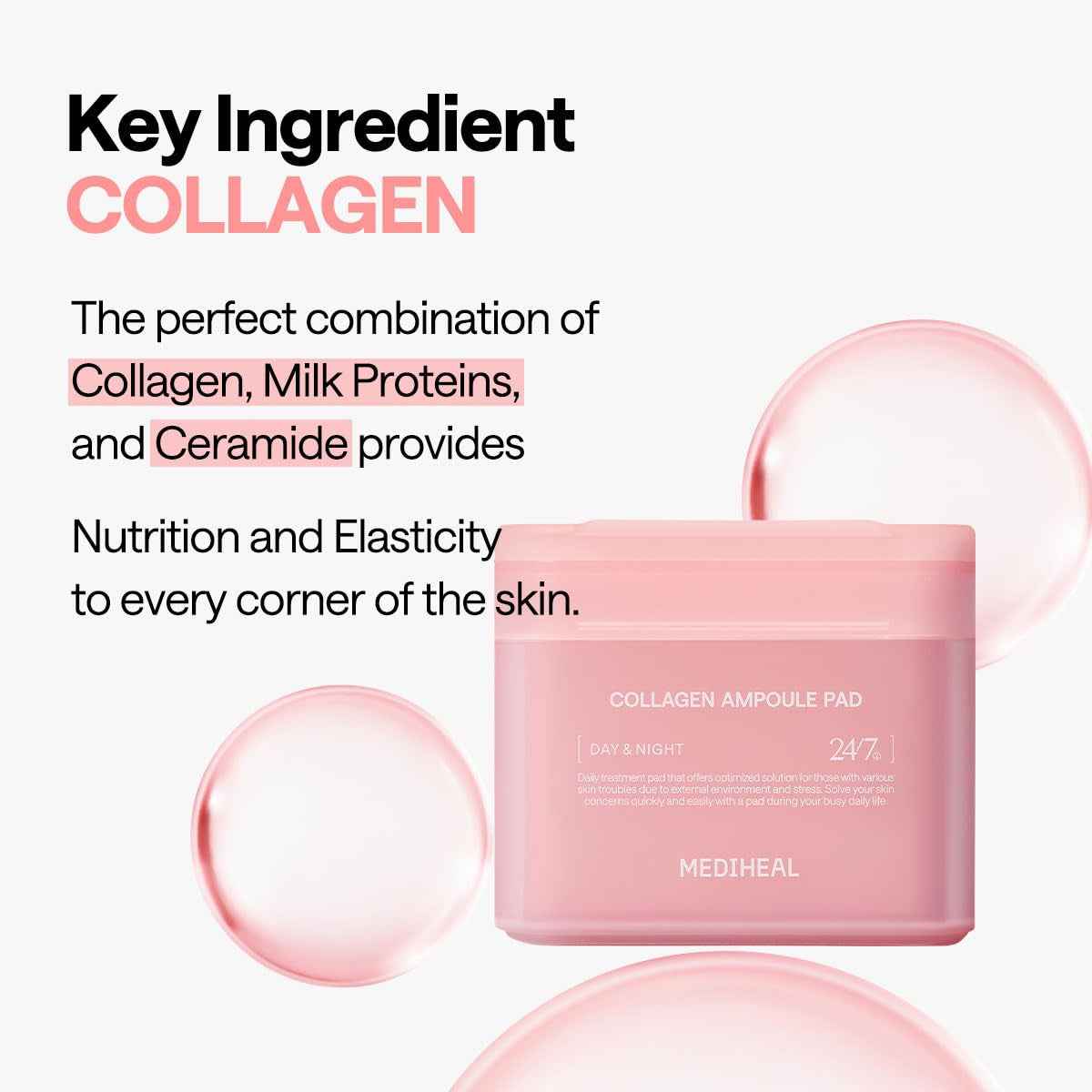 Collagen Ampoule Facial Toner Pads - Collagen &amp; Ceramide - Skin Firming &amp; Restore Elasticity &amp; Deep Hydration - Tighten Wrinkles &amp; Lines - Vegan Eco Silk Fabric