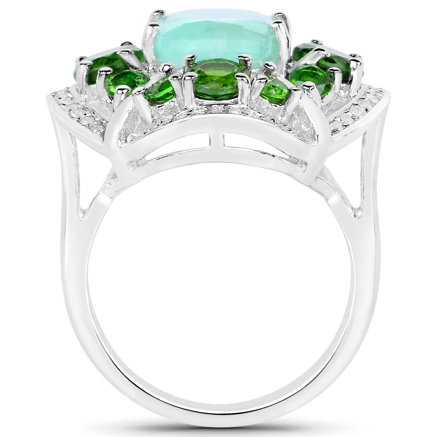 5.49 Carat Genuine Emerald, Chrome Diopside and White Diamond .925 Sterling Silver Ring by Bids.com