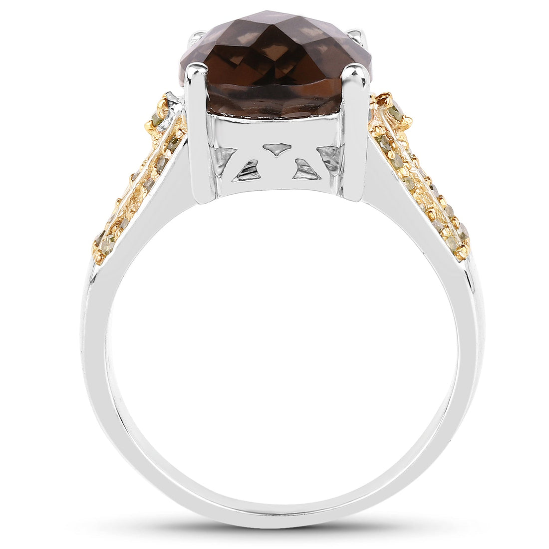4.87 Carat Genuine Smoky Quartz and Yellow Diamond .925 Sterling Silver Ring by Bids.com
