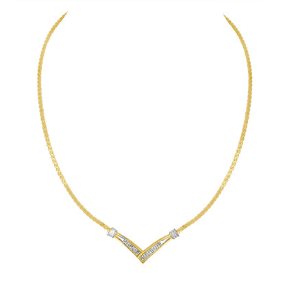 10K Yellow and White Gold 1/2 Cttw Princess Cut Diamond Channel-Set â€œVâ€ Shape 18" Franco Chain Necklace (H-I Color, SI2-I1 Clarity) by Bids.com
