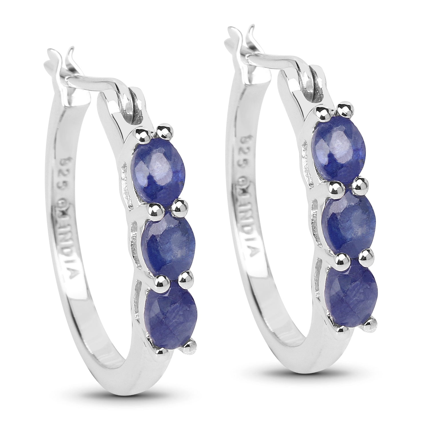 1.32 Carat Genuine Blue Sapphire .925 Sterling Silver Earrings  DestGlow