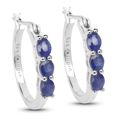 1.32 Carat Genuine Blue Sapphire .925 Sterling Silver Earrings  DestGlow