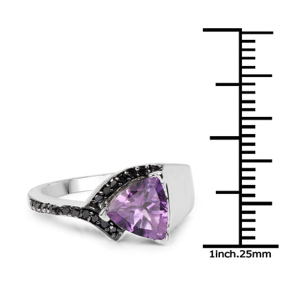 1.55 Carat Genuine Amethyst and Black Diamond .925 Sterling Silver Ring by Bids.com