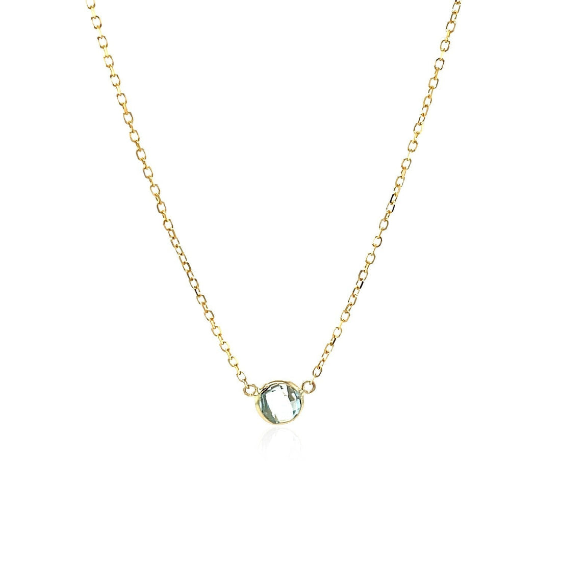 14k Yellow Gold 17 inch Necklace with Round Blue Topaz  DestGlow
