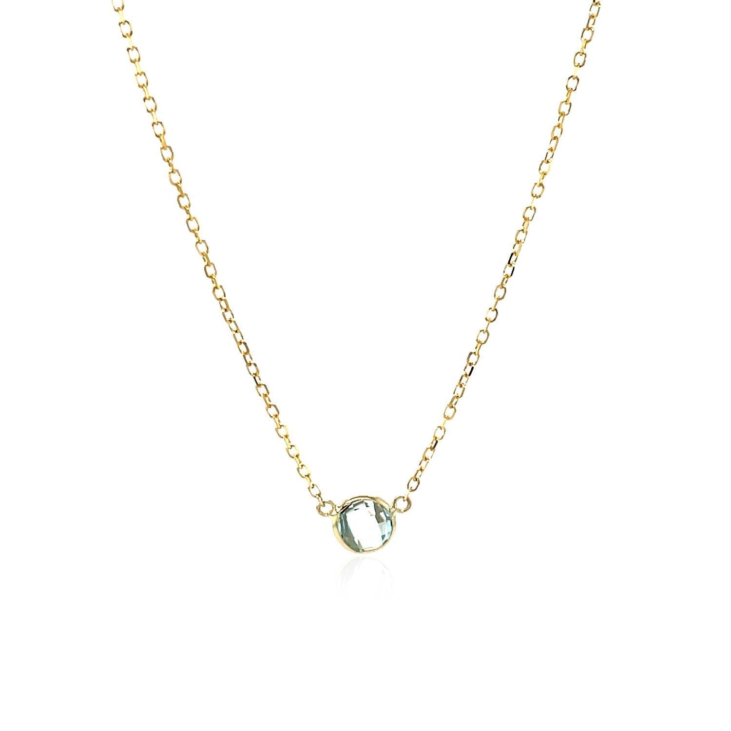 14k Yellow Gold 17 inch Necklace with Round Blue Topaz  DestGlow