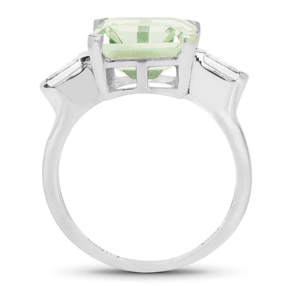 4.76 Carat Genuine Green Amethyst &amp; White Topaz .925 Sterling Silver Ring  DestGlow