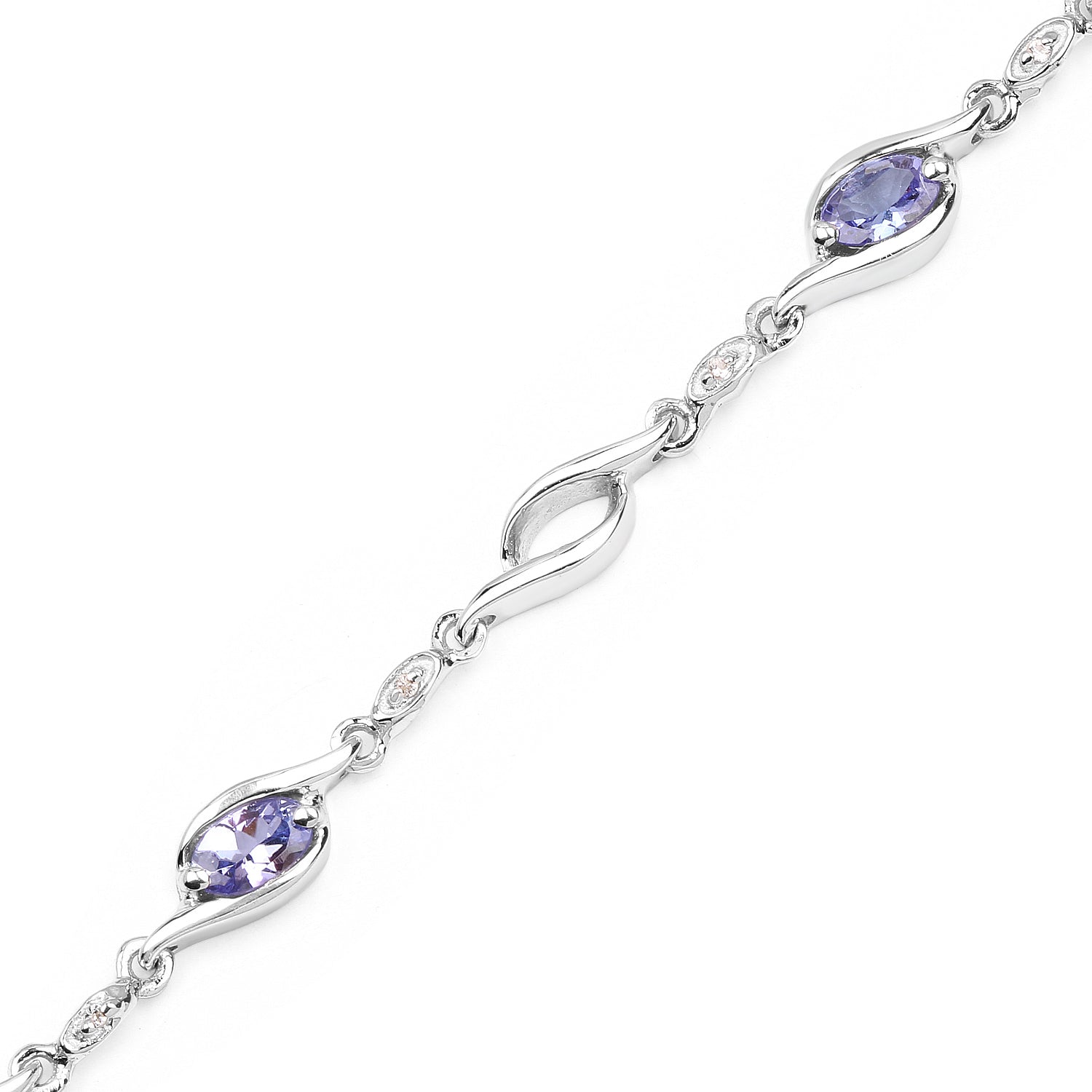 1.30 Carat Genuine Tanzanite and White Topaz .925 Sterling Silver Bracelet  DestGlow