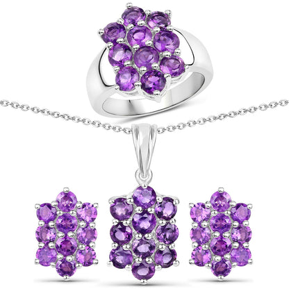 6.80 Carat Genuine Amethyst .925 Sterling Silver 3 Piece Jewelry Set (Ring, Earrings, and Pendant w/ Chain) by Bids.com