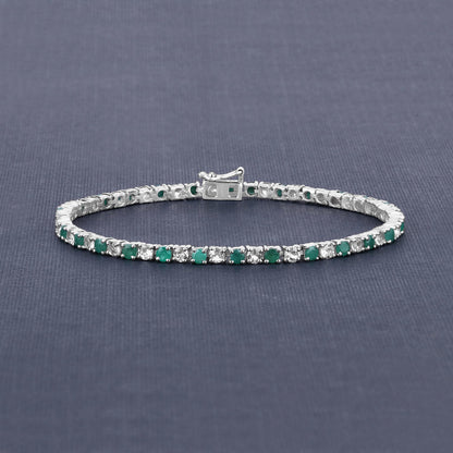 5.77 Carat Genuine Emerald and White Topaz .925 Sterling Silver Bracelet by Bids.com