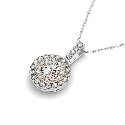 Round Shape Halo Diamond Pendant in 14k White and Rose Gold (1/2 cttw) by Bids.com
