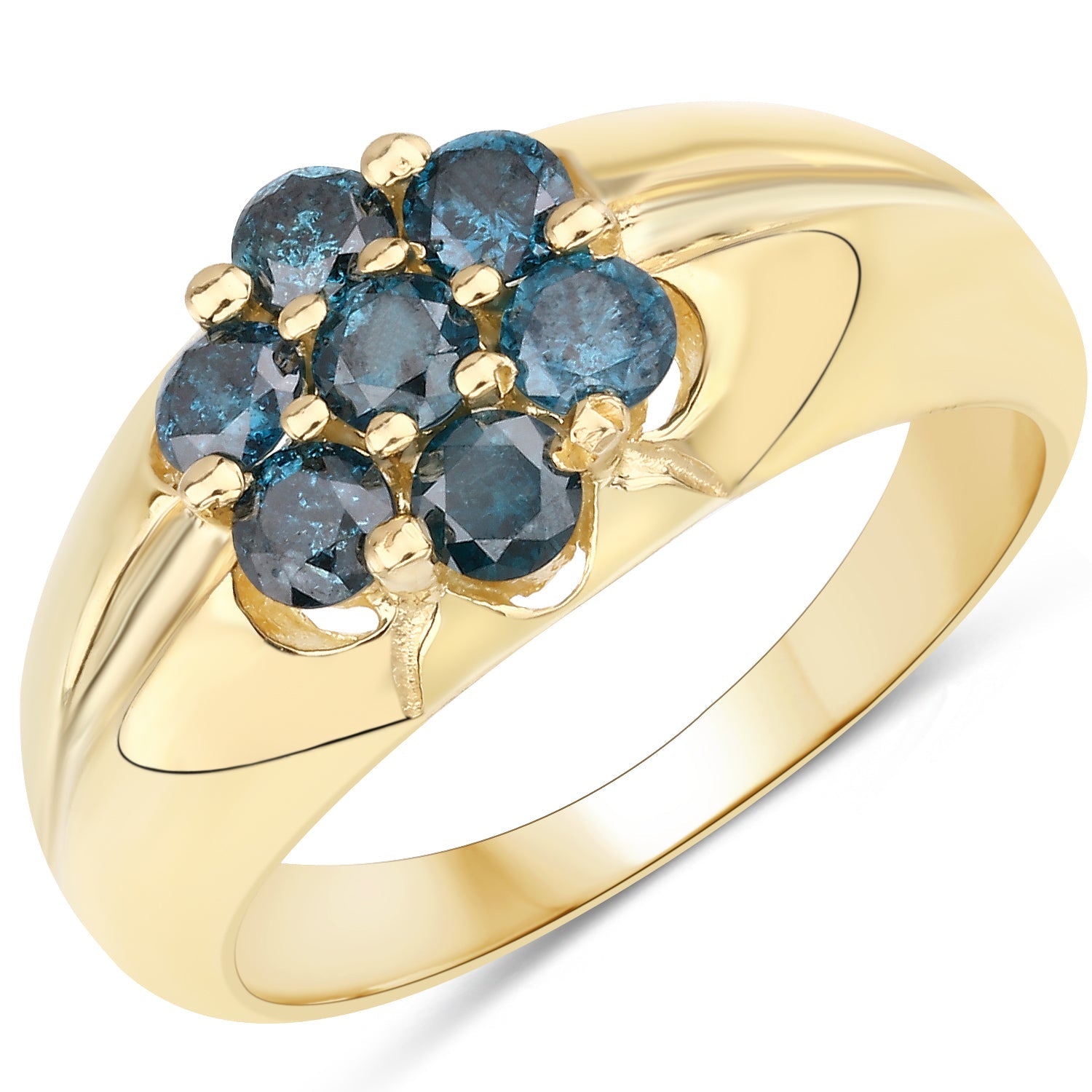 14K Yellow Gold Plated 0.98 Carat Genuine Blue Diamond .925 Sterling Silver Ring by Bids.com