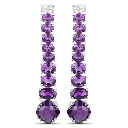 18K White Gold Plated 7.58 Carat Genuine Amethyst and White Topaz .925 Sterling Silver Earrings  DestGlow